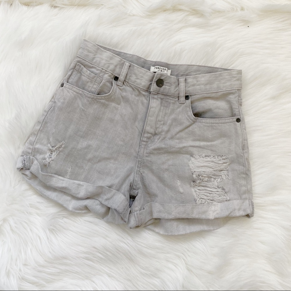 Distressed Denim Shorts Grey size 25